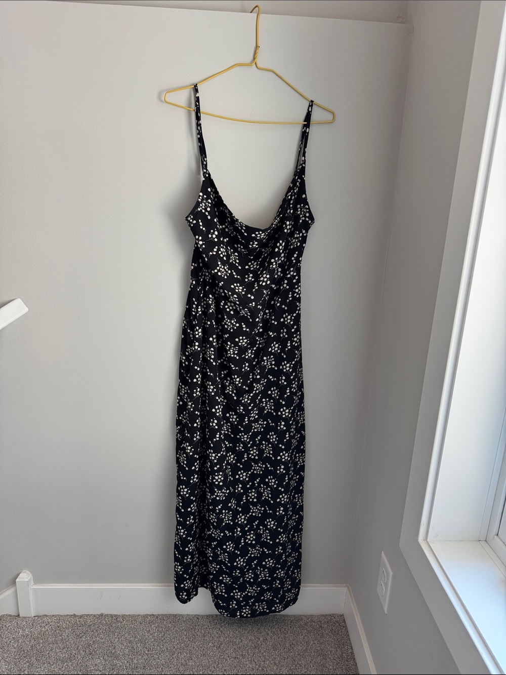 North End Black Floral Maxi Slip Dress with Cowl Neck